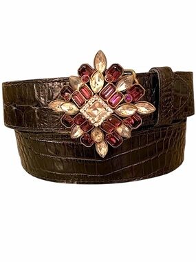 Vintage B-low the Belt belt leather ornate buckle purple stones EUC